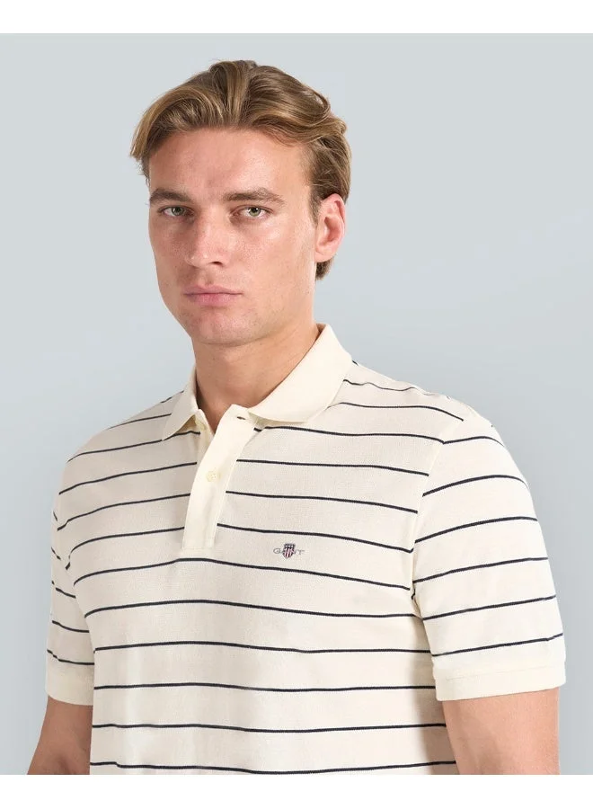 غانت قميص بولو رجالي مخطط بأكمام قصيرة من جانت كحلي وأبيض